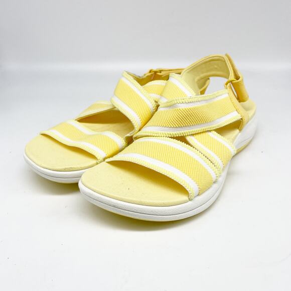 Clarks Women's Mira Lily Elastic Mesh Low Wedge Sandals Yellow White Size 8.5 M - Picture 1 of 8